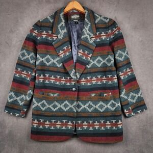 Vintage Braetan Blazer Womens Small Teal Burgundy Southwestern Aztec Wool Blend